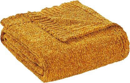 Chenille Throw Blanket for Couch Sofa Chair Bed Home Decoration, Soft Warm Cozy Blanket for All Season（50" x 60", Yellow）