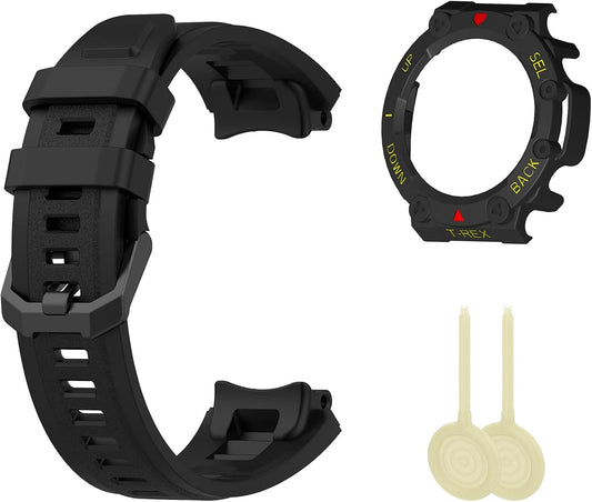 Band with Case for Amazfit T-Rex 2 Watch, Hard PC Protective Bumper Cover Replacement Silicone Watch Strap for Amazfit T Rex 2 Smartwatch Accessory