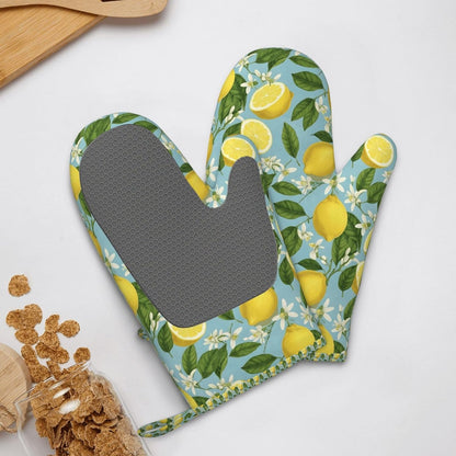 Lemon Silicone Oven Mitts Set of 2, Heat Resistant up to 500°F, Kitchen Oven Gloves with Non-Slip Grip and Soft Cotton Lining for Baking, Cooking and BBQ