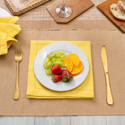 Set of 12 Hemstitch Linen Napkins 100% Cotton Lemon Yellow Cloth Dinner Napkins 18x18 inches - Spring Summer Easter - Soft, Reusable, Absorbent, Washable, Ideal for Parties & Everyday Use