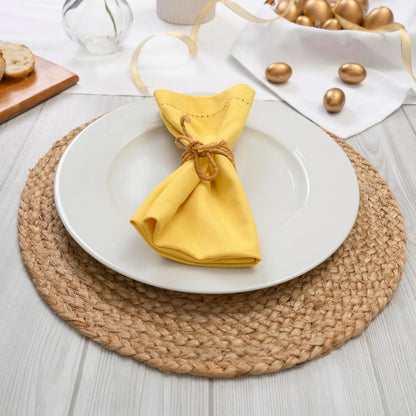 Set of 12 Hemstitch Linen Napkins 100% Cotton Lemon Yellow Cloth Dinner Napkins 18x18 inches - Spring Summer Easter - Soft, Reusable, Absorbent, Washable, Ideal for Parties & Everyday Use