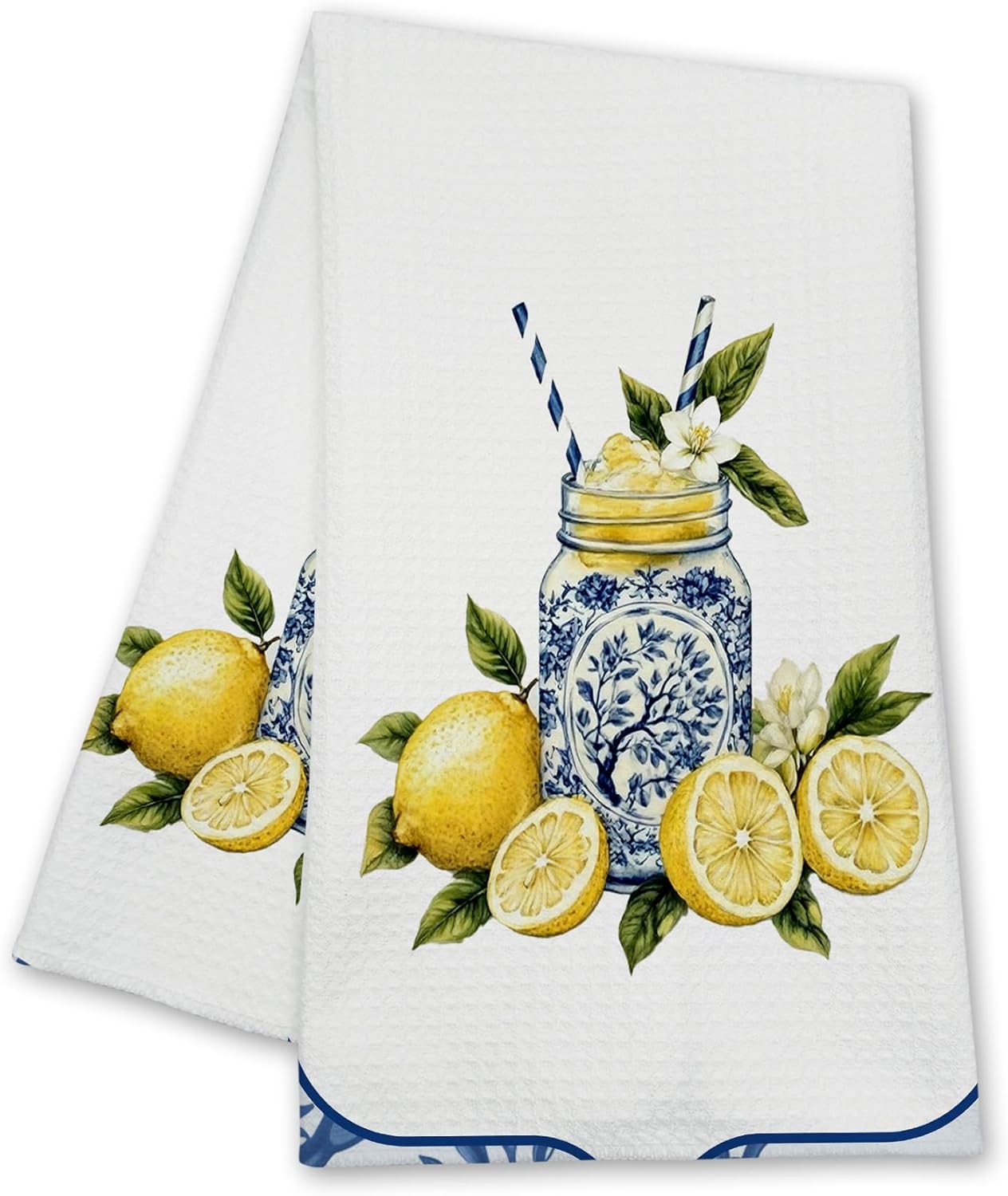 Mediterranean Lemon Kitchen Towels, Yellow Summer Lemonade Hand Towels for Bathroom Farmhouse Home, Pretty Seasonal Sicilian Amalfi Coast Towel Gifts for Women Hostess Friends -021