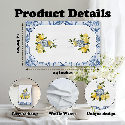 Mediterranean Lemon Kitchen Towels, Yellow Summer Lemonade Hand Towels for Bathroom Farmhouse Home, Pretty Seasonal Sicilian Amalfi Coast Towel Gifts for Women Hostess Friends -021