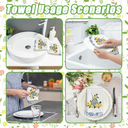 Mediterranean Lemon Kitchen Towels, Yellow Summer Lemonade Hand Towels for Bathroom Farmhouse Home, Pretty Seasonal Sicilian Amalfi Coast Towel Gifts for Women Hostess Friends -021
