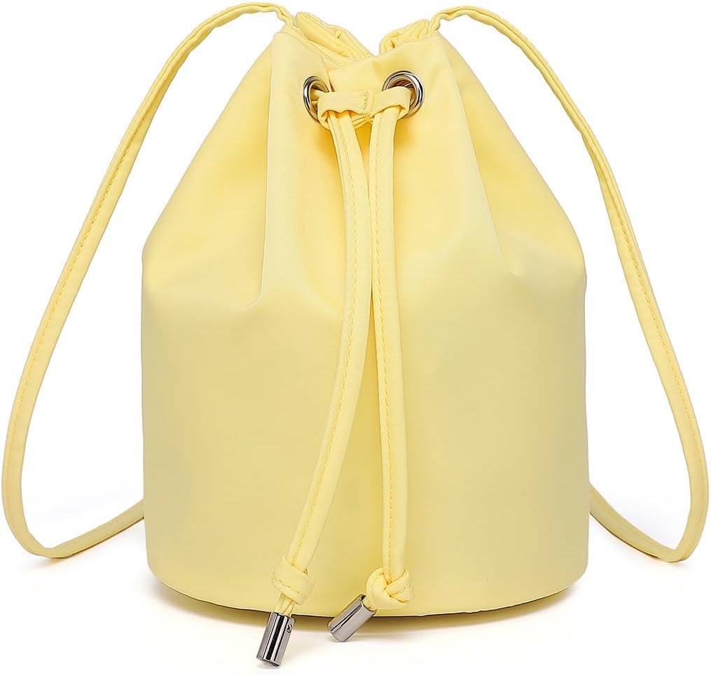 Black Drawstring Crossbody Bag Nylon Fabric Large Capacity Organizer Bag with Gold Tone Hardware | Nylon Fabric