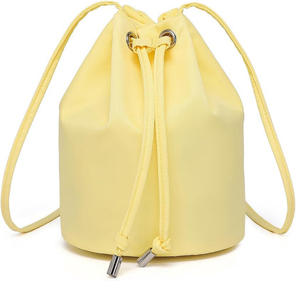Black Drawstring Crossbody Bag Nylon Fabric Large Capacity Organizer Bag with Gold Tone Hardware | Nylon Fabric