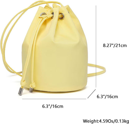 Black Drawstring Crossbody Bag Nylon Fabric Large Capacity Organizer Bag with Gold Tone Hardware | Nylon Fabric