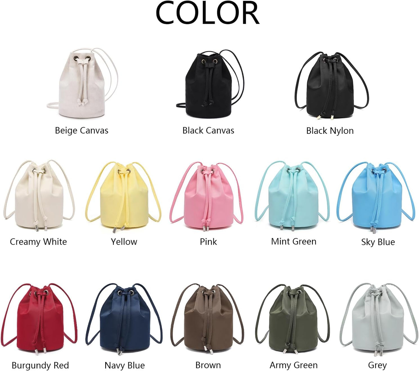 Black Drawstring Crossbody Bag Nylon Fabric Large Capacity Organizer Bag with Gold Tone Hardware | Nylon Fabric