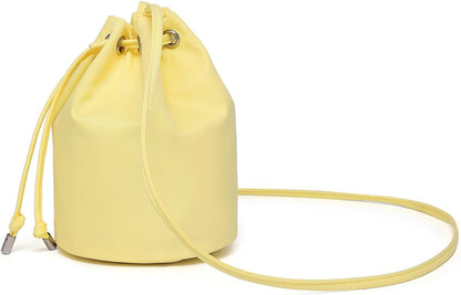 Black Drawstring Crossbody Bag Nylon Fabric Large Capacity Organizer Bag with Gold Tone Hardware | Nylon Fabric