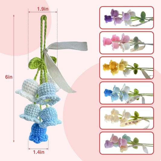 2Pcs Car Decorations Car Hanging Ornaments, Crochet Flowers Bag Charms Decor Cars Rear View Mirror Accessories Hand Knitted Crochet Flower Decor, for Room Backpack keychain Decoration Pendant (Yellow)