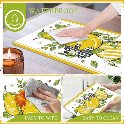 6 Pcs Lemon Bow Plastic Placemats, 11x16 Inch Bow Fruits Placemats Spring Seasonal Washable Table Mats for Wedding Baby Shower Birthday Party Kitchen Dining Decoration