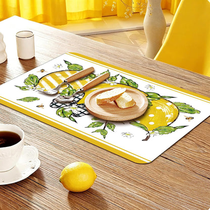6 Pcs Lemon Bow Plastic Placemats, 11x16 Inch Bow Fruits Placemats Spring Seasonal Washable Table Mats for Wedding Baby Shower Birthday Party Kitchen Dining Decoration