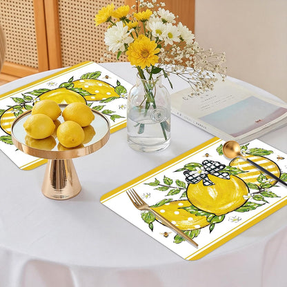6 Pcs Lemon Bow Plastic Placemats, 11x16 Inch Bow Fruits Placemats Spring Seasonal Washable Table Mats for Wedding Baby Shower Birthday Party Kitchen Dining Decoration