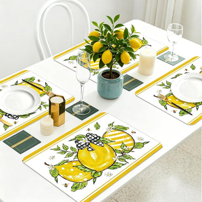 6 Pcs Lemon Bow Plastic Placemats, 11x16 Inch Bow Fruits Placemats Spring Seasonal Washable Table Mats for Wedding Baby Shower Birthday Party Kitchen Dining Decoration