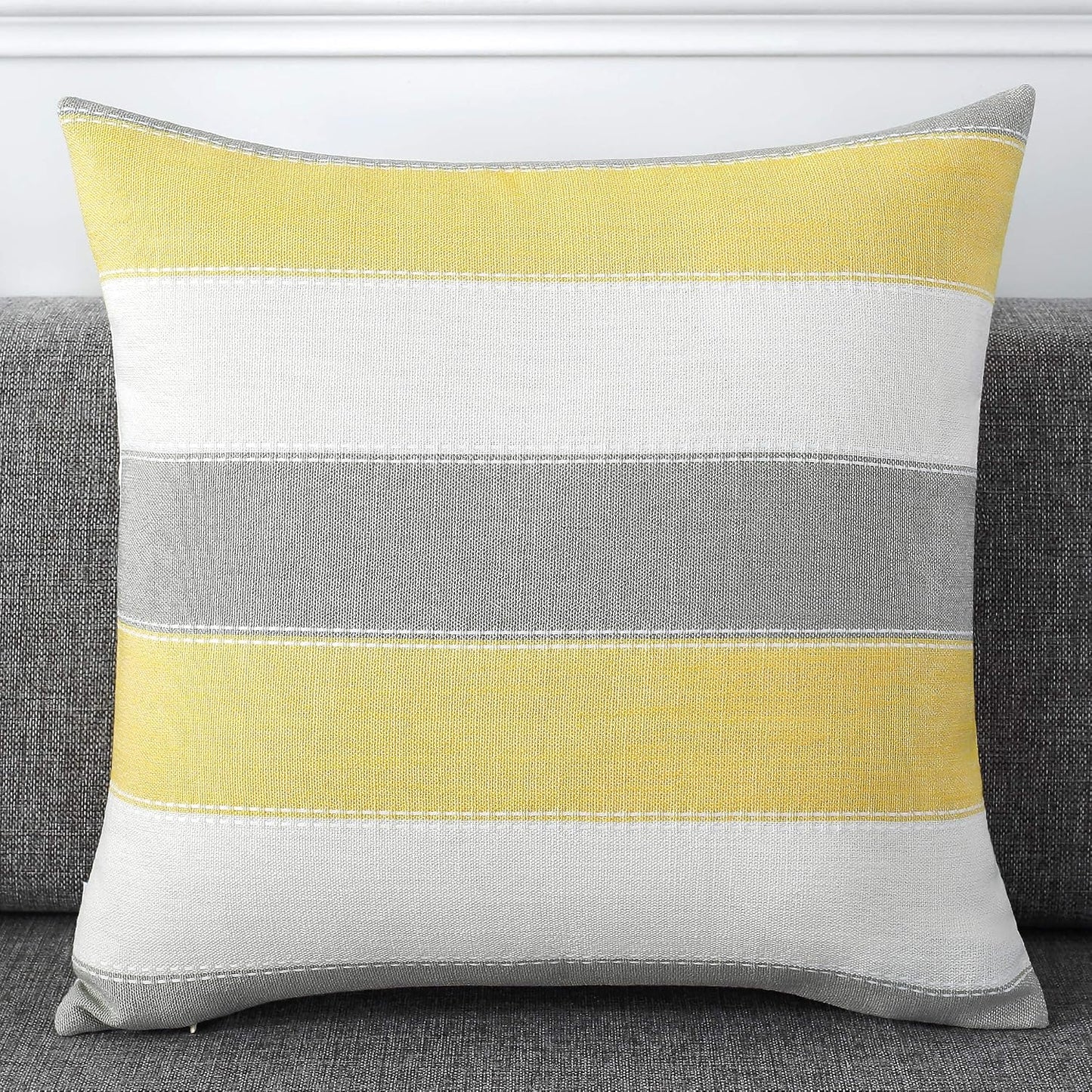 AmHoo Pack of 2 Farmhouse Stripe Check Throw Pillow Covers Set Case Cotton Linen Decorative Pillowcases Cushion Cover for Couch Bench Sofa 18x18Inch Yellow Beige