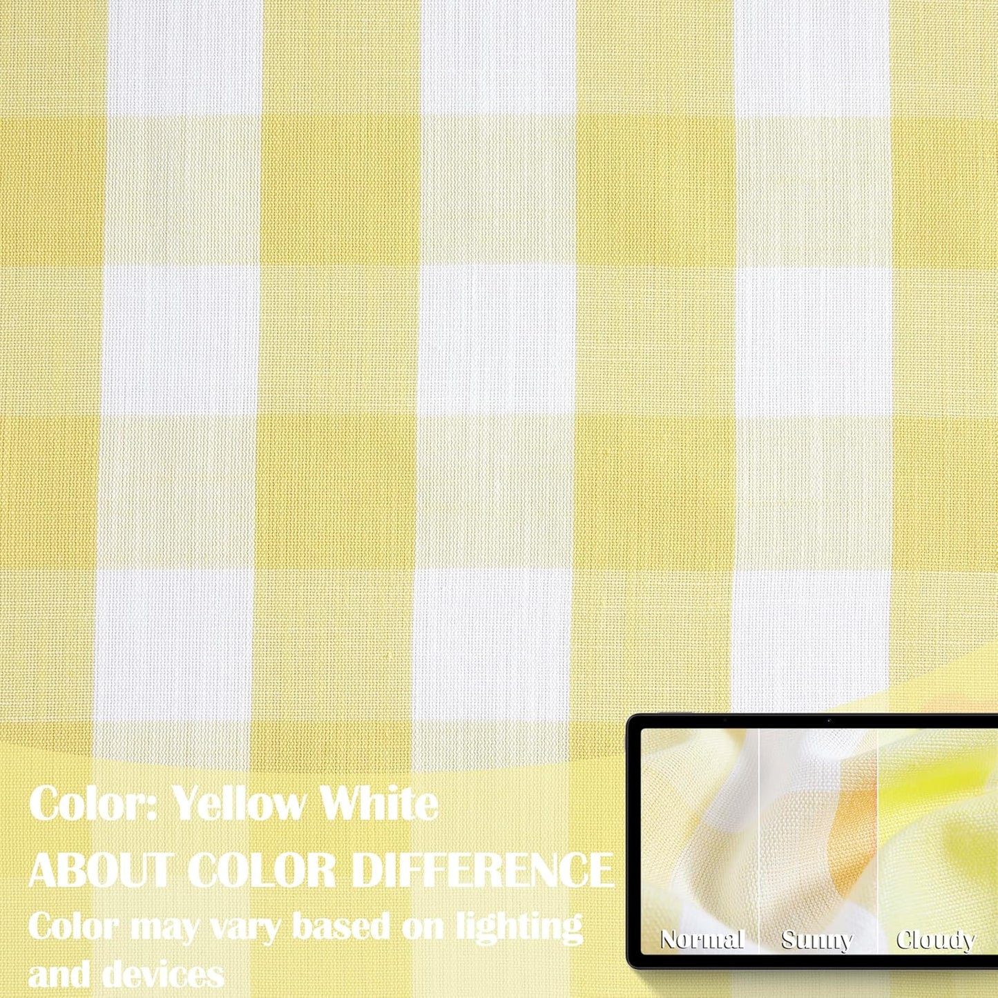 Yellow White Buffalo Check Semi Sheer Curtains,84 Inches Long Cottage Drapes for Bedroom Living Room,Rustic Checkered Window Treatment,Rod Pocket,Yellow/White,40" Wx84 L(Pack of 2)