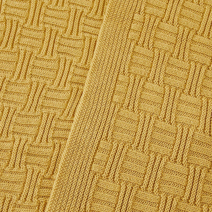 Cotton Mustard Yellow Knit Throw Blanket for Couch Sofa Beach Chair Bed Home Decorative Soft Warm Cozy Cable Lightweight Knitted Blankets,50 x 60 Inch, 2.2 Pounds