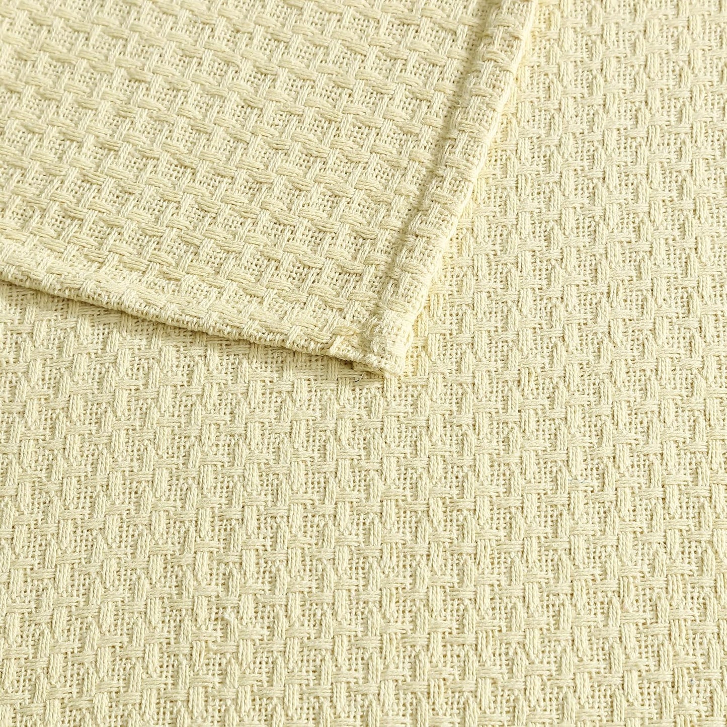 Beatrice Home Fashions Grand Hotel Lightweight All-Natural 100% Cotton Waffle Weave Blanket, Full/Queen, Lemon