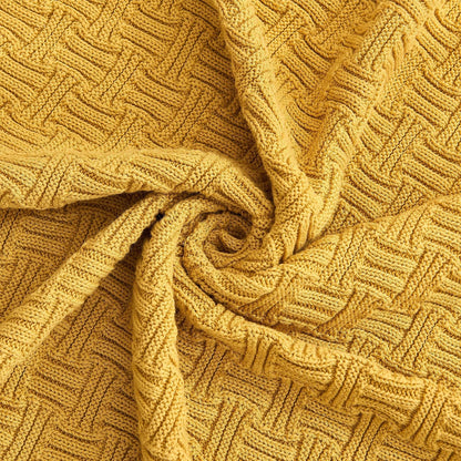 Cotton Mustard Yellow Knit Throw Blanket for Couch Sofa Beach Chair Bed Home Decorative Soft Warm Cozy Cable Lightweight Knitted Blankets,50 x 60 Inch, 2.2 Pounds