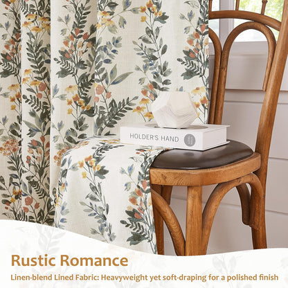 Kayne Studio Pinch Pleated Blackout Window Curtain Panels Botanical Floral Boho Leaf Print Country Farmhouse Green Yellow Room Darkening Thermal Insulated Window Treatment Bedroom,40"x108",2 Panels