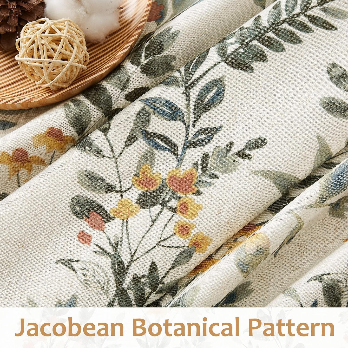 Kayne Studio Pinch Pleated Blackout Window Curtain Panels Botanical Floral Boho Leaf Print Country Farmhouse Green Yellow Room Darkening Thermal Insulated Window Treatment Bedroom,40"x108",2 Panels
