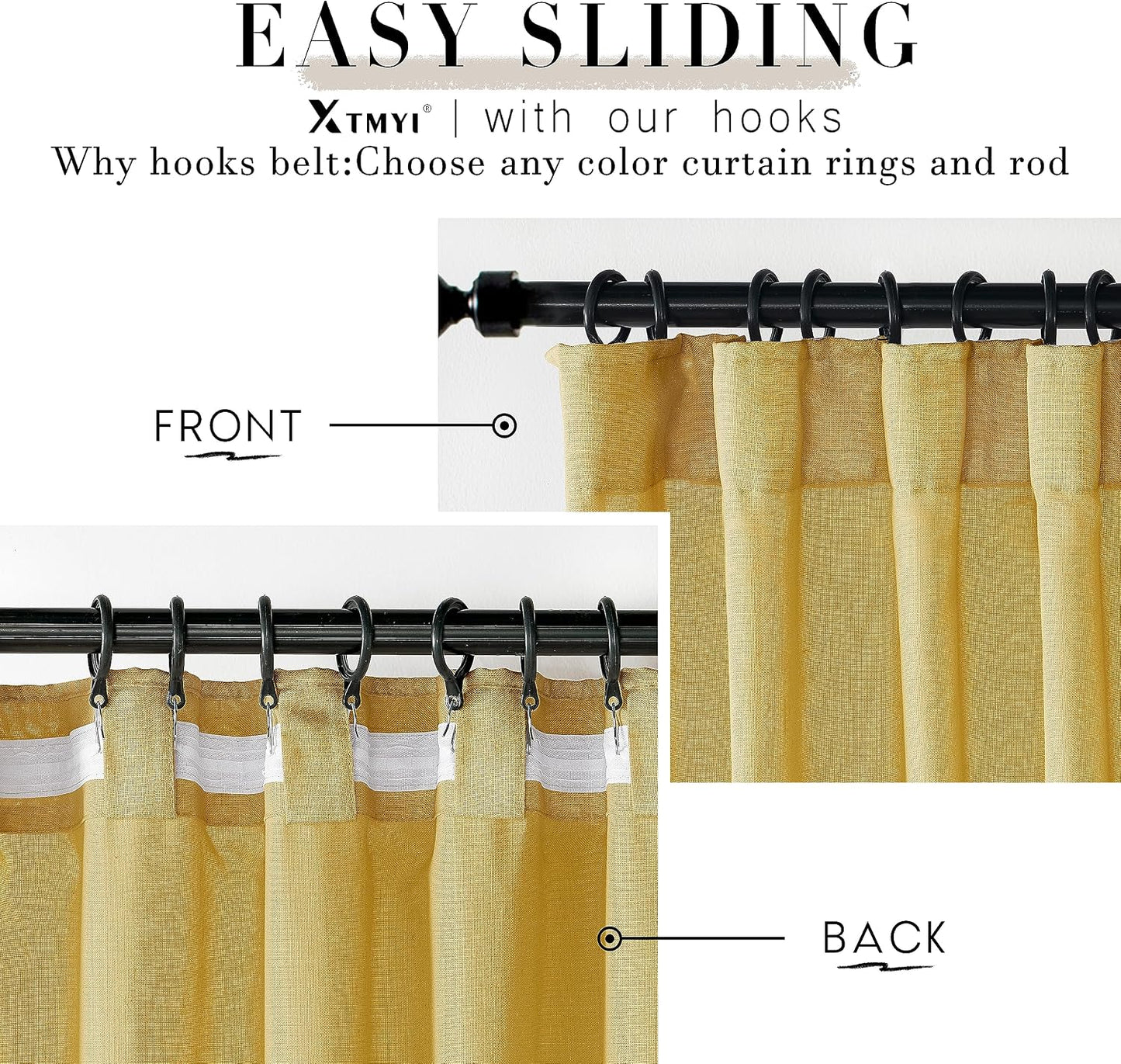 XTMYI Mustard Yellow Sheer Curtains 84 Inches Long for Spring Living Room 2 Panels Set Linen Textured Back Tab Pleated Gold Yellow Boho Retro Curtains for Bedroom Dining Room Kids Playroom,7ft Length