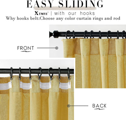 XTMYI Mustard Yellow Sheer Curtains 84 Inches Long for Spring Living Room 2 Panels Set Linen Textured Back Tab Pleated Gold Yellow Boho Retro Curtains for Bedroom Dining Room Kids Playroom,7ft Length