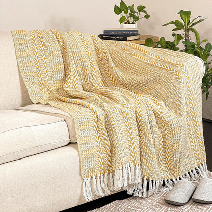 Chardin home Yellow Braided Waffle Weave Throw, 50x60 Inch Recycled Cotton- Large, Wearable, Breathable, Skin-Friendly Everyday use Blanket for Couch, Bed, Sofa - Soft Lightweight Picnic Rug