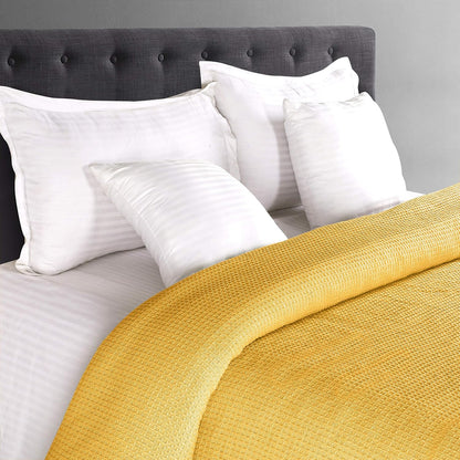 GLAMBURG 100% Cotton Thermal Blanket, Breathable Waffle Blanket, King Size, All Season, Mustard Yellow