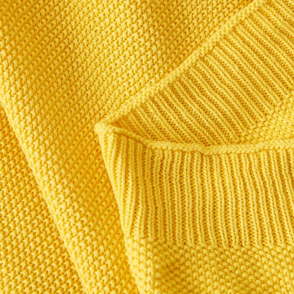 Longhui bedding Lemon Bright Yellow Cotton Cable Knit Throw Blanket for Couch Sofa Chair Home Decorative, Woven Throw Blankets 50 x 60 Inch 2.1 Pounds with a Washing Bag