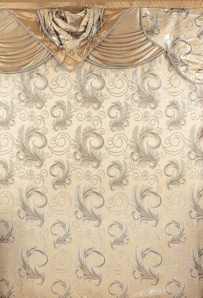 GLORY RUGS Jacquard Luxury Window 2 Panel Set Taupe Curtain with Attached Valance and Backing Bedroom Living Room Dining 2 Curtains 55x84 inches Each Jana