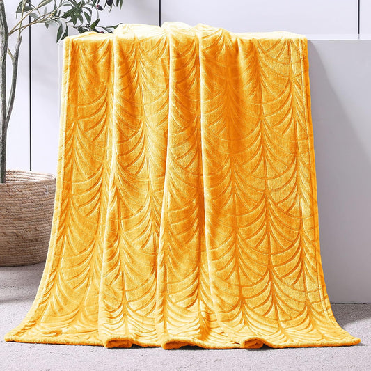 Whale Flotilla Flannel Fleece Throw Blanket for Couch Bed, Lightweight Soft Cozy Summer Velvet Throws, Fluffy Fuzzy Vintage Pattern Decorative Blankets for Sofa Chair Lap, 50x60 Inch, Lemon Yellow