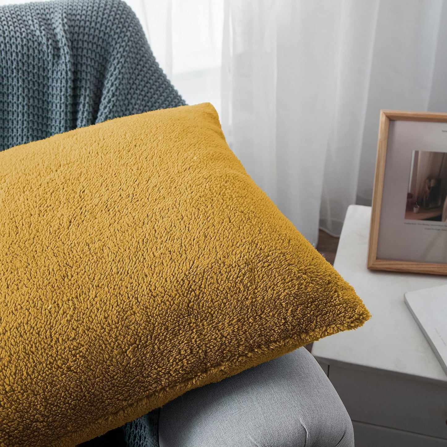 Home Soft Things Sherpa Pillow Shell 4 Piece Set, 20" x 20", Lemon Curry
