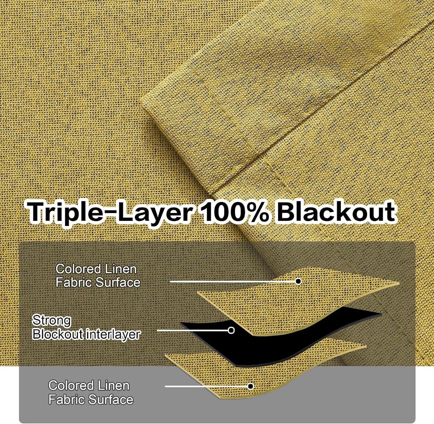 Gold Yellow Pinch Pleated Curtains 84 Inch Length Full Blackout Linen Blend Window Curtains for Living Room Bedroom Thermal Insulated Room Darkening Drapes 1 Panel 60"x84"