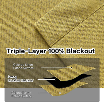 Gold Yellow Pinch Pleated Curtains 84 Inch Length Full Blackout Linen Blend Window Curtains for Living Room Bedroom Thermal Insulated Room Darkening Drapes 1 Panel 60"x84"