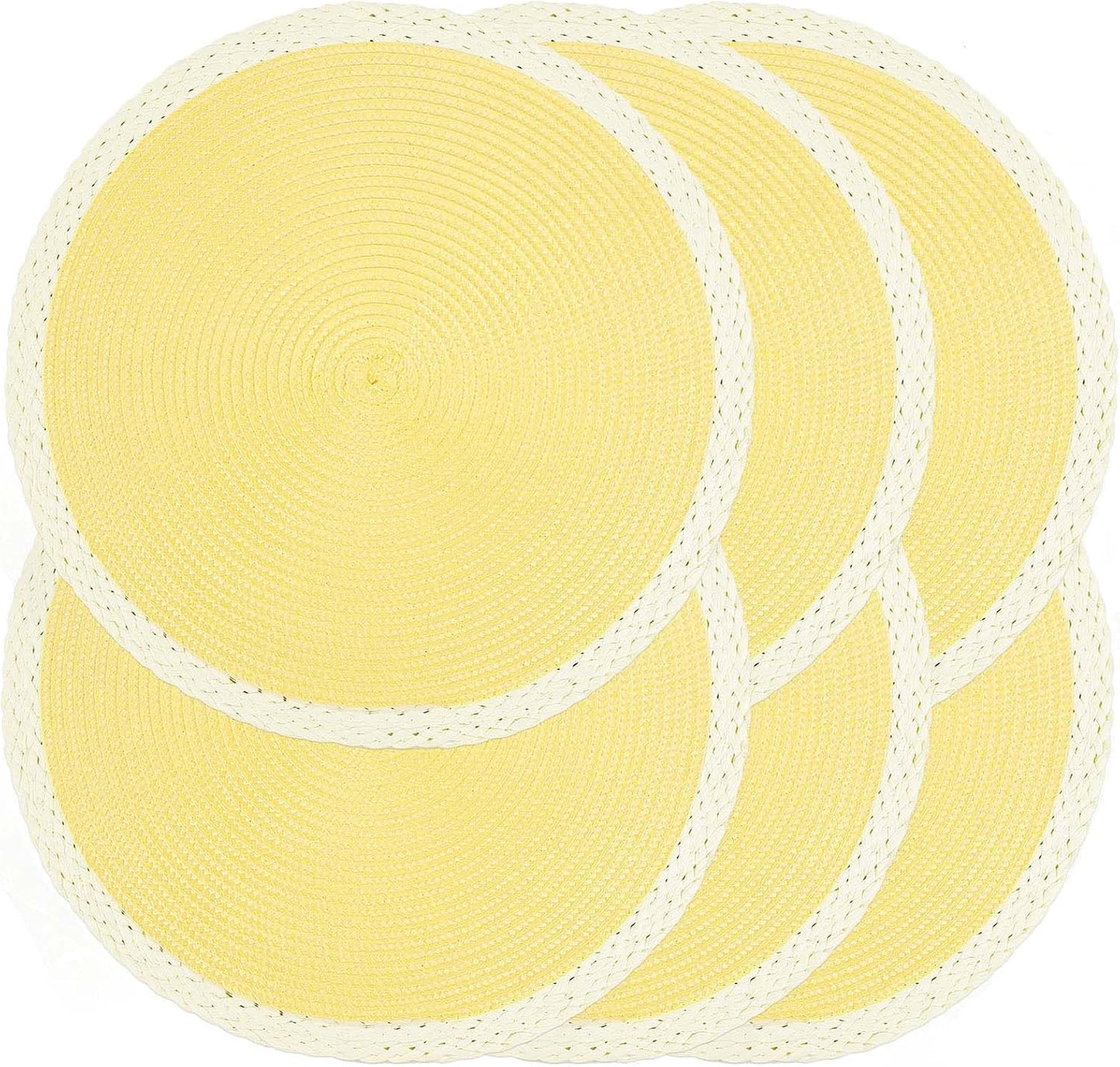 Braided Round Placemats Set of 6, 15 Inch Woven Table Mats, Non-Slip Washable Place Mats for Kitchen Dining Table Decor (Mint Yellow, 6)