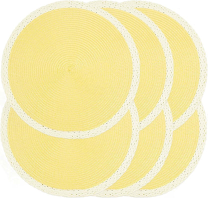 Braided Round Placemats Set of 6, 15 Inch Woven Table Mats, Non-Slip Washable Place Mats for Kitchen Dining Table Decor (Mint Yellow, 6)
