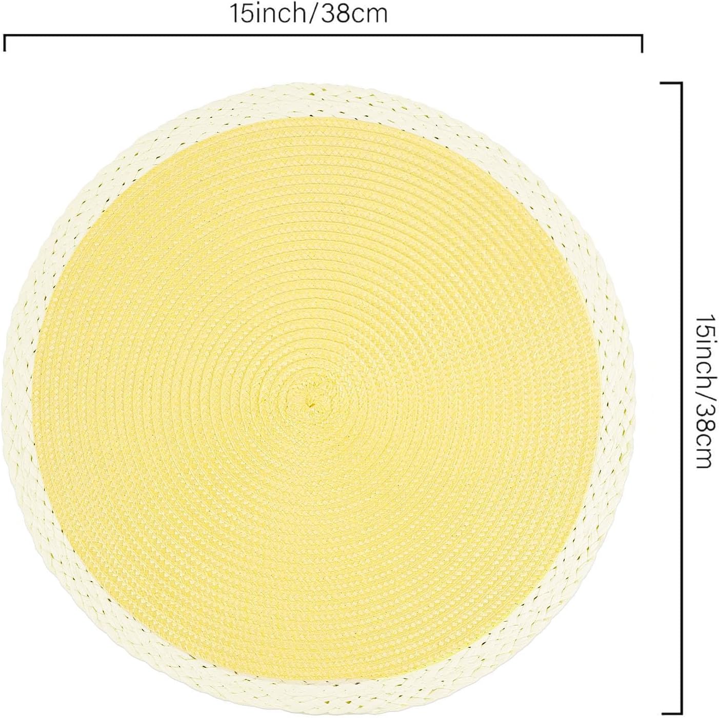 Braided Round Placemats Set of 6, 15 Inch Woven Table Mats, Non-Slip Washable Place Mats for Kitchen Dining Table Decor (Mint Yellow, 6)