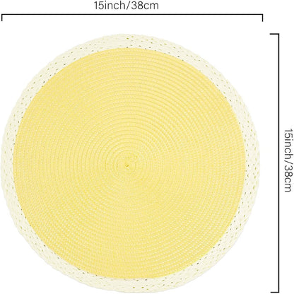 Braided Round Placemats Set of 6, 15 Inch Woven Table Mats, Non-Slip Washable Place Mats for Kitchen Dining Table Decor (Mint Yellow, 6)
