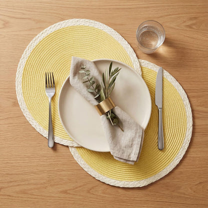 Braided Round Placemats Set of 6, 15 Inch Woven Table Mats, Non-Slip Washable Place Mats for Kitchen Dining Table Decor (Mint Yellow, 6)