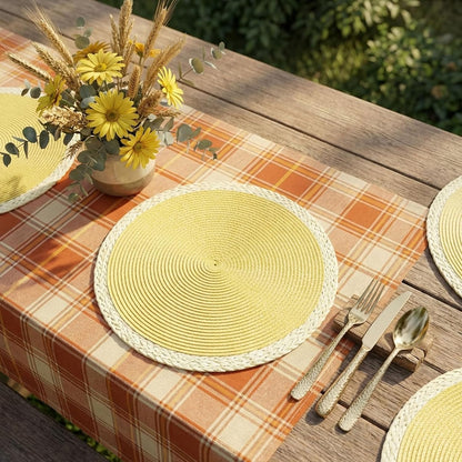 Braided Round Placemats Set of 6, 15 Inch Woven Table Mats, Non-Slip Washable Place Mats for Kitchen Dining Table Decor (Mint Yellow, 6)