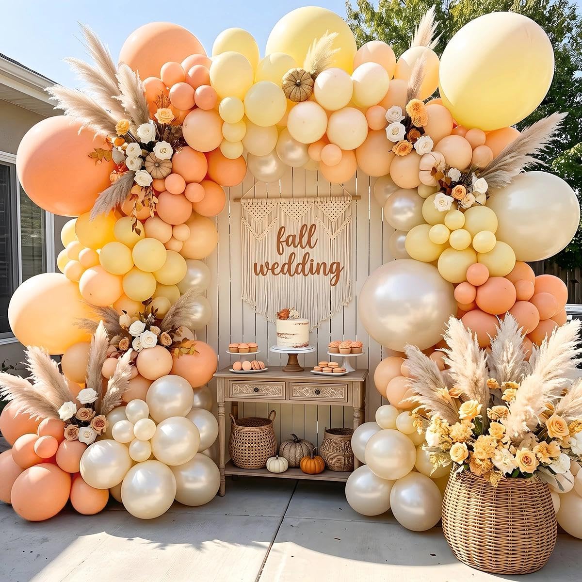 Double Stuffed Peach Yellow Balloon Arch Garland Kit | Ivory Pearl latex Balloon for Fall Baby Shower/Bridal Wedding/Little Cuties Citrus Birthday Party