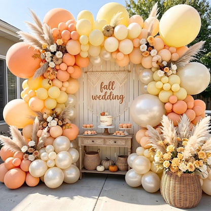 Double Stuffed Peach Yellow Balloon Arch Garland Kit | Ivory Pearl latex Balloon for Fall Baby Shower/Bridal Wedding/Little Cuties Citrus Birthday Party