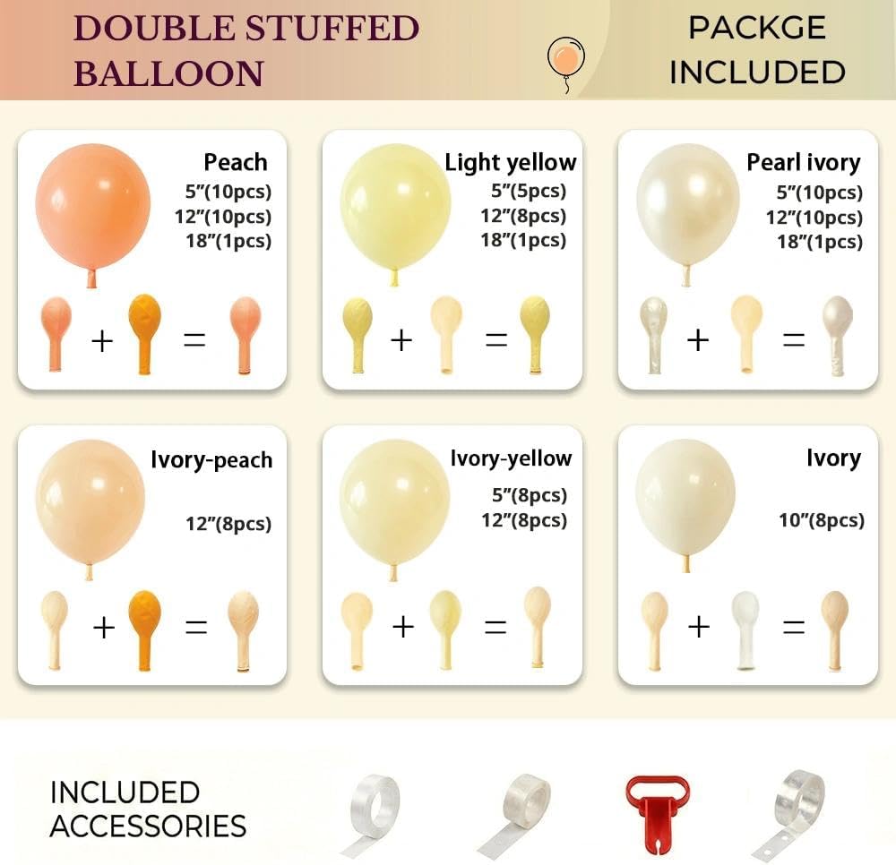 Double Stuffed Peach Yellow Balloon Arch Garland Kit | Ivory Pearl latex Balloon for Fall Baby Shower/Bridal Wedding/Little Cuties Citrus Birthday Party