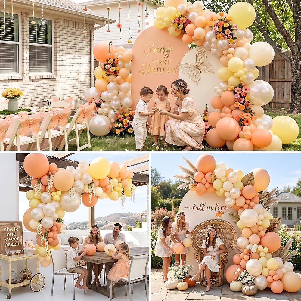 Double Stuffed Peach Yellow Balloon Arch Garland Kit | Ivory Pearl latex Balloon for Fall Baby Shower/Bridal Wedding/Little Cuties Citrus Birthday Party