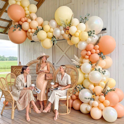 Double Stuffed Peach Yellow Balloon Arch Garland Kit | Ivory Pearl latex Balloon for Fall Baby Shower/Bridal Wedding/Little Cuties Citrus Birthday Party