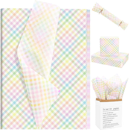 100Pcs Easter Tissue Paper for Gift Wrapping Pastel Plaid Color Art Tissue Paper for Happy Easter Party Spring Holidays DIY Craft Supplies, 20 * 14 Inches