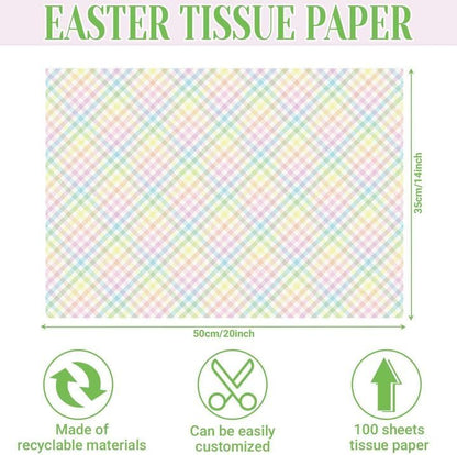 100Pcs Easter Tissue Paper for Gift Wrapping Pastel Plaid Color Art Tissue Paper for Happy Easter Party Spring Holidays DIY Craft Supplies, 20 * 14 Inches