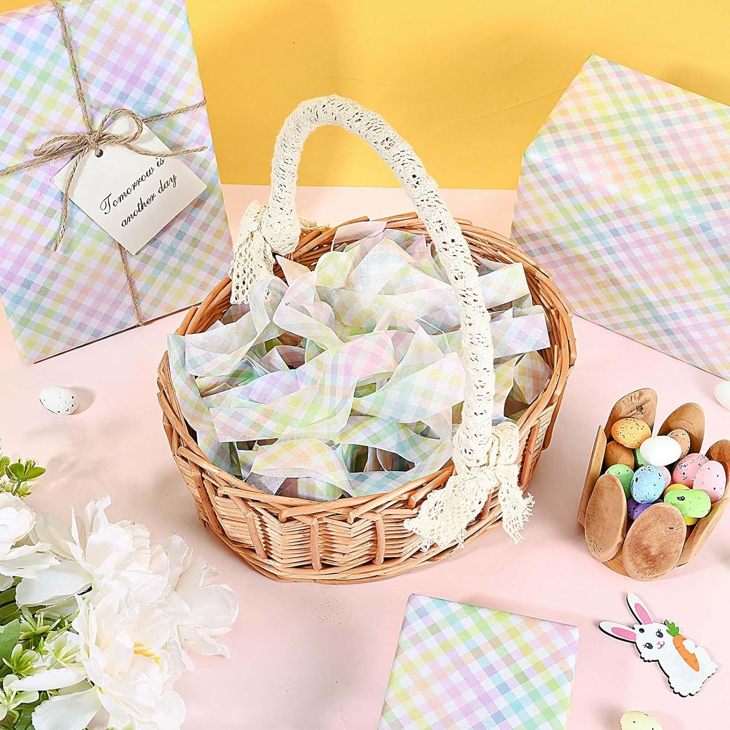 100Pcs Easter Tissue Paper for Gift Wrapping Pastel Plaid Color Art Tissue Paper for Happy Easter Party Spring Holidays DIY Craft Supplies, 20 * 14 Inches