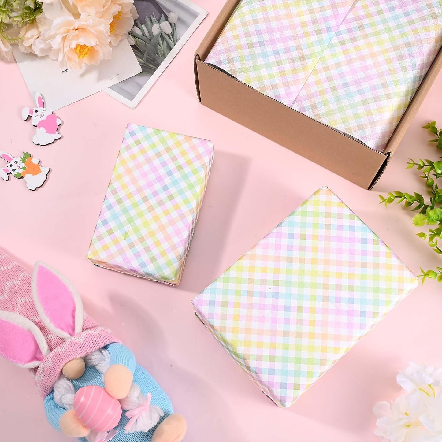 100Pcs Easter Tissue Paper for Gift Wrapping Pastel Plaid Color Art Tissue Paper for Happy Easter Party Spring Holidays DIY Craft Supplies, 20 * 14 Inches